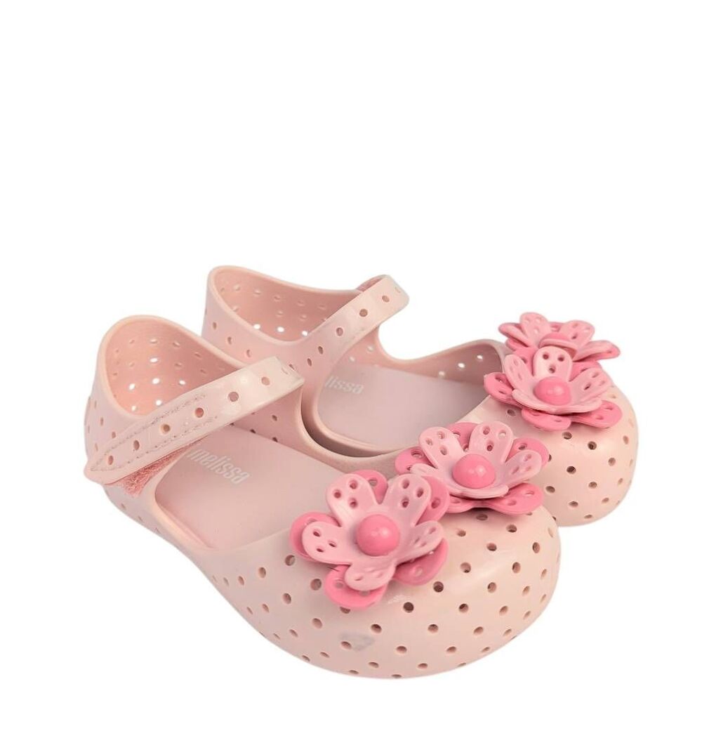 Mini Melissa Pink Flower perforated Mary Jane jellies toddler/baby girls 6